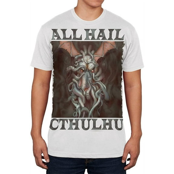 All Hail Cthulhu White Adult Soft T-Shirt - X-Large