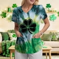 thumbnail image 4 of GEWSEY St. Patrick's Day Scrub Tops Women Cute V Neck Short Sleeve Green Shamrocks Printed Nurse Holiday Working Uniforms (Dark Green, XL), 4 of 8
