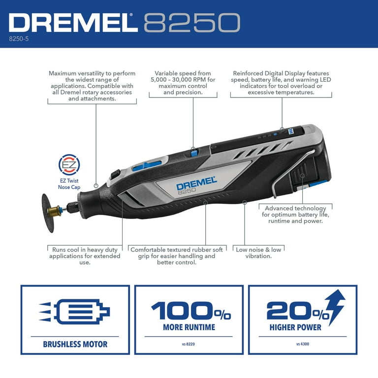 Dremel 8250 5 12V Powered Lithium Ion Rotary Tool Brushless Motor with Accessories Rechargeable Battery Walmart