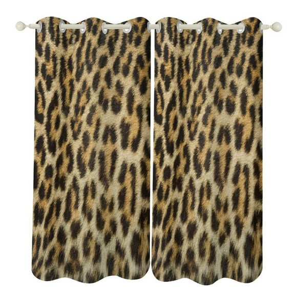 Brown Leopard Print Study Room Living Kitchen Bedroom For Blackout Curtain Printed 2 Panels