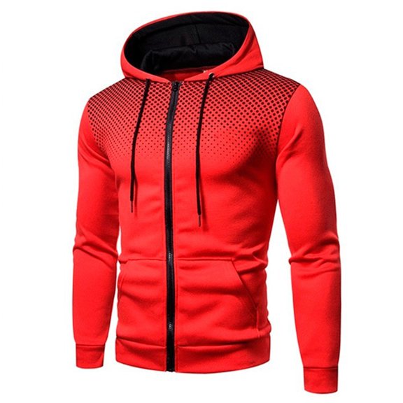SWSMCLT Men's Long Sleeve Hoodie Polka Dot Hooded Sweatshirt Pockets Fall Casual Outdoor Fashion Hoody Lightweight Full Zip Slim Fit Red 42