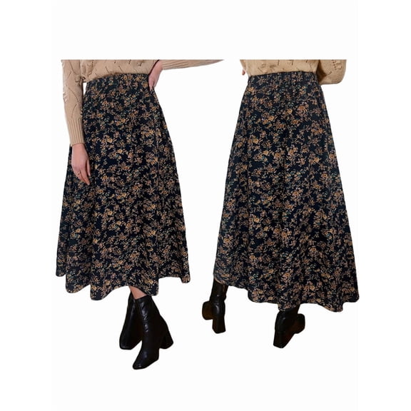Women's Elastic High Waist Pleated A-Line Flared Maxi Skirts Dark Blue S