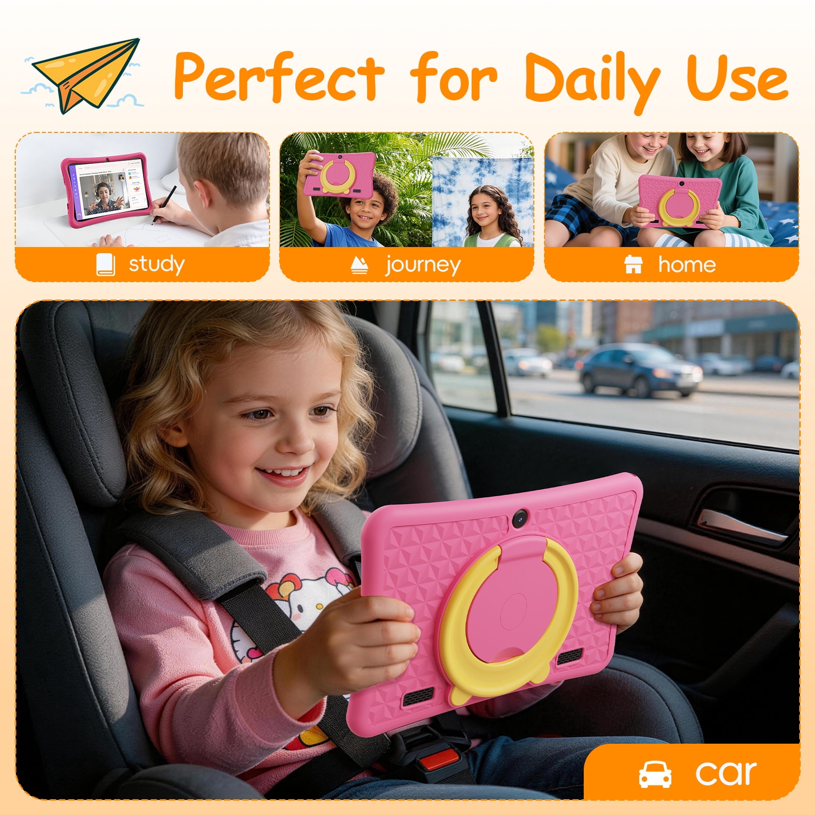 10.1" Android 15 Kids Tablet, 6GB+32GB & Dual Camera Tablet for Kid, 6000mAh，Eyesight-Protecting, Parent Control Child Education Tablet with WiFi(Pink)