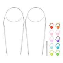 Uxcell 2pcs Knitting Needles Size US 4(3.5mm) Circular Needle 24 Inch(60cm) Round Metal Stainless Steel Needle with Needle for Handmade Projects DIY Knitting