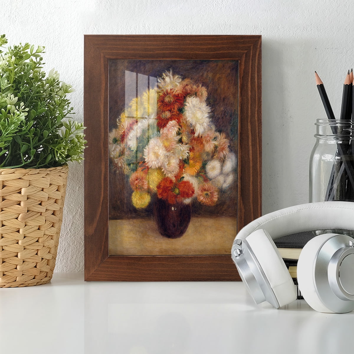 Bouquet of Chrysanthemums -Framed Print w/glass-Chestnut