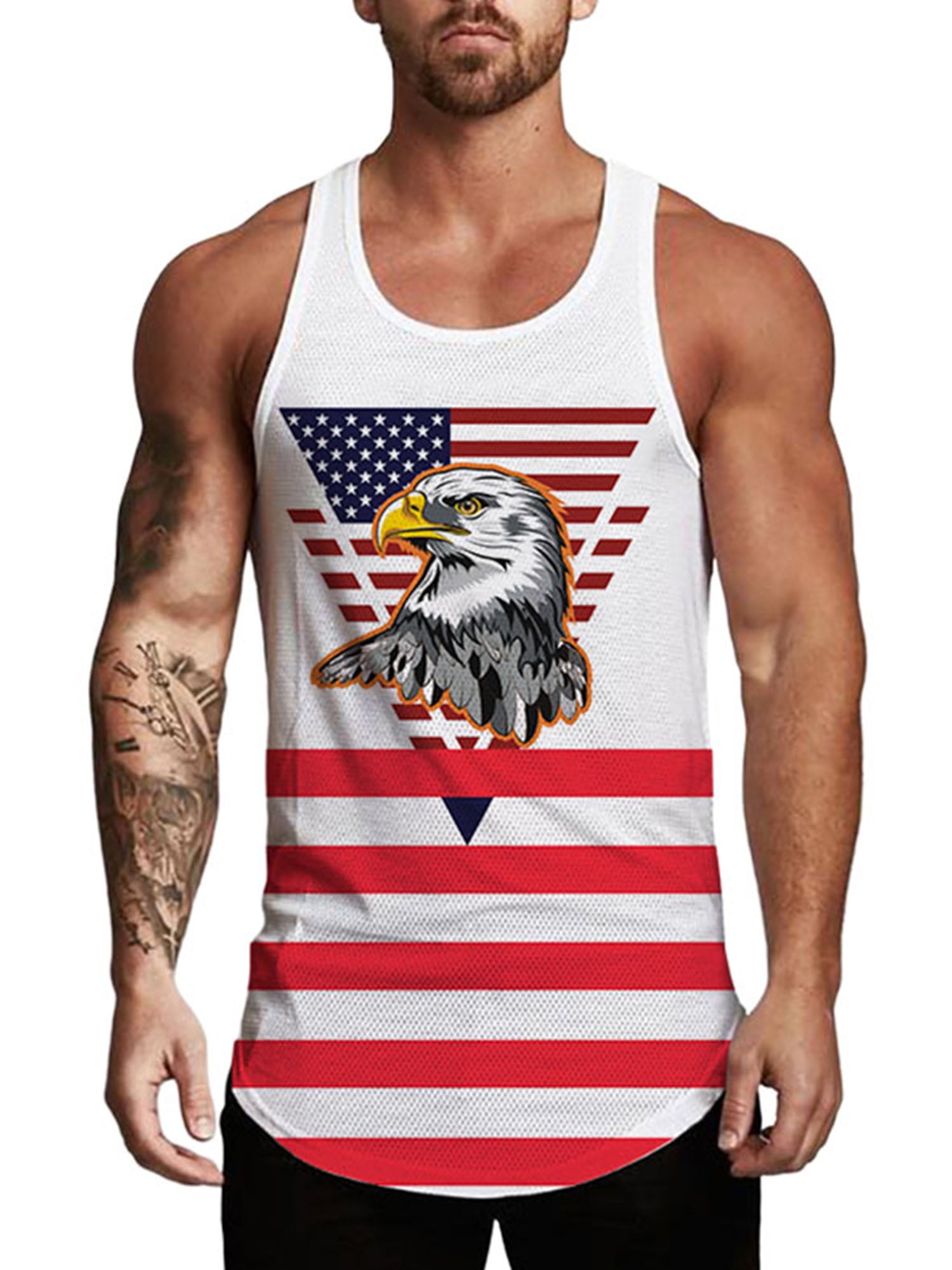 Mens Summer American Flag Patriotic Tank Top Casual Slim Fit Cool Muscle Sleeveless Tee Gym Workout Shirt 