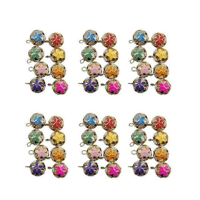 100 Pcs 14MM Creative Bells Pendant Accessories Hollow Cherry Blossoms Japanese Bells Iron Bells Hanging Accessories Supplies for DIY Craft (Mixed Col