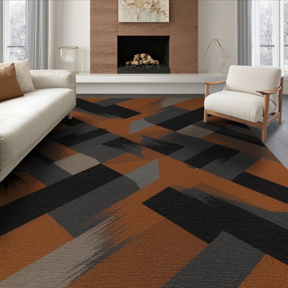 ODIKA 8'x10' Washable Area Rug Non-Shedding, Easy Care, Modern Brushstroke Art With Interlocking Geometric Accents Abstract Flowing for King Size Bedroom Under Bed, Master Suite