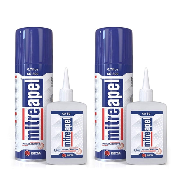 Pegamento Super Glue Mitreapel CA con activador de 50 ml y 200 ml, paquete de 2