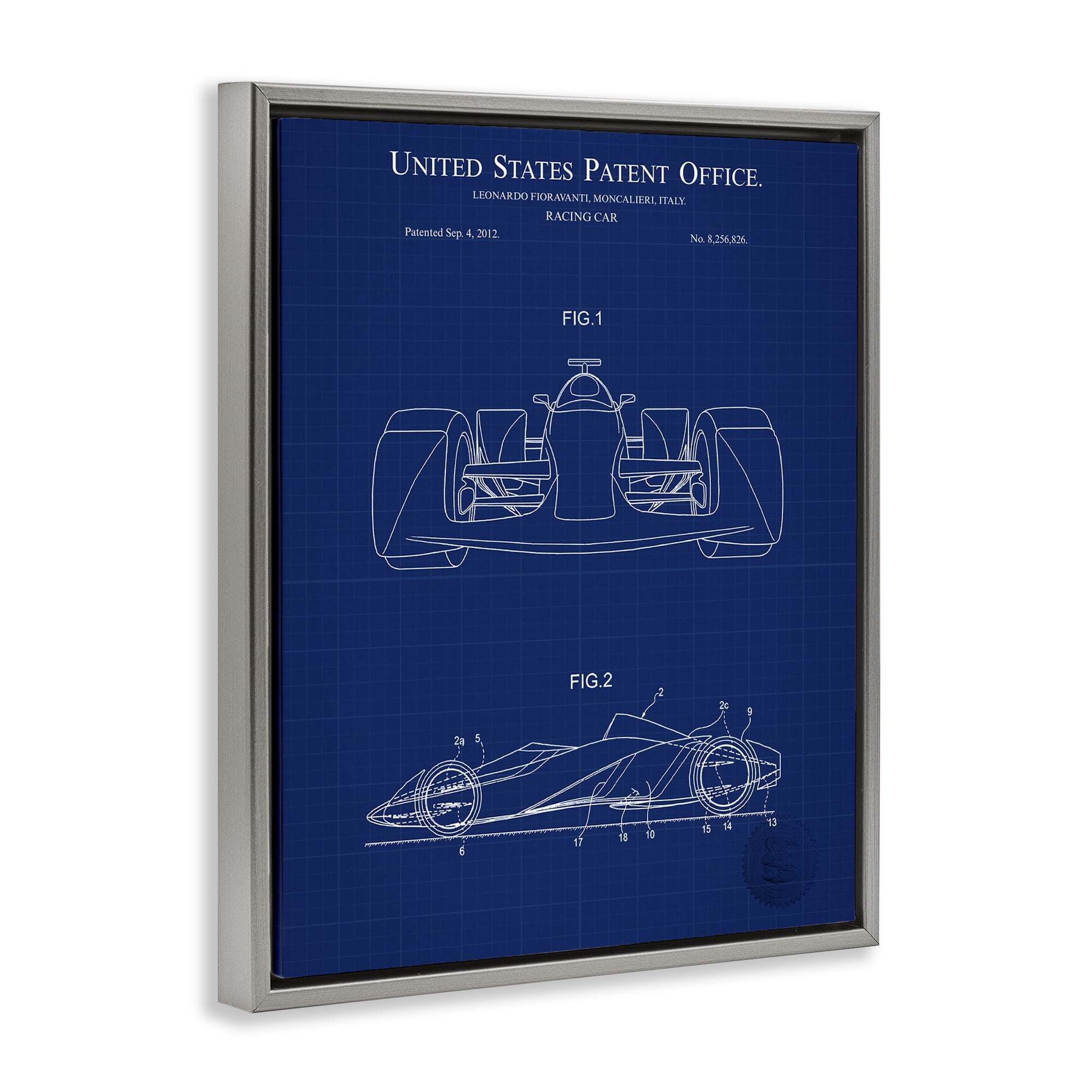 Stupell Industries Racing Car Blueprint Transportation Painting Gray Floater Framed Art Print Wall Art, 17 x 21