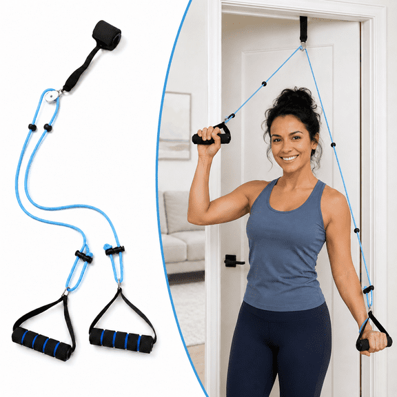 Shoulder Pulley Exercise Equipment – over the Door Arm Exerciser with Nylon Rope and Foam Handles – for Shoulder Mobility Training