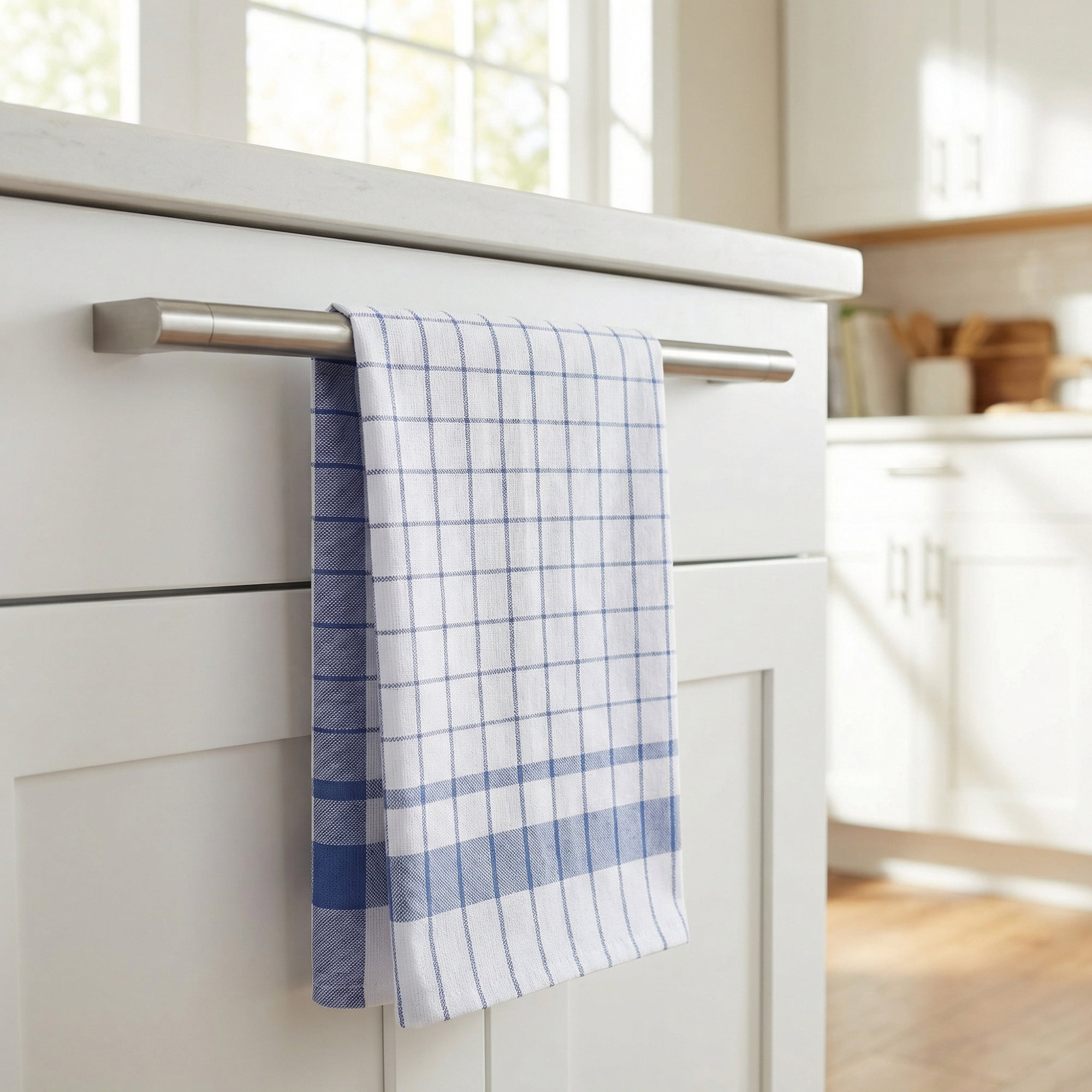 Unique Bargains Plaid Absorbent Quick-Drying Kitchen Towels 4 Pack Blue/Green 28" x 16"