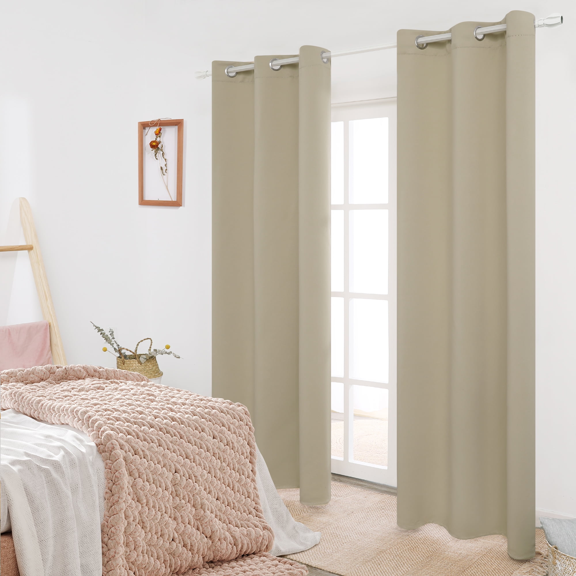 Deconovo Beige Room Darkening Curtains for Living Room Set of 2, Thermal Insulated Noise Reducing Drapes for Bedroom, 42"x72"
