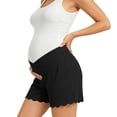 thumbnail image 4 of Costeam Womens Maternity Ribbed Shorts V Cross Over Belly Support High Waist Scalloped Wave Hem Slim Fit Stretch Soft Breathable Knee Length Pregnancy Lounge Bottoms, 4 of 9