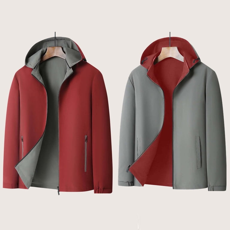 Zpanxa Mens Winter Coats Detachable Hood Jacket Solid Color Double