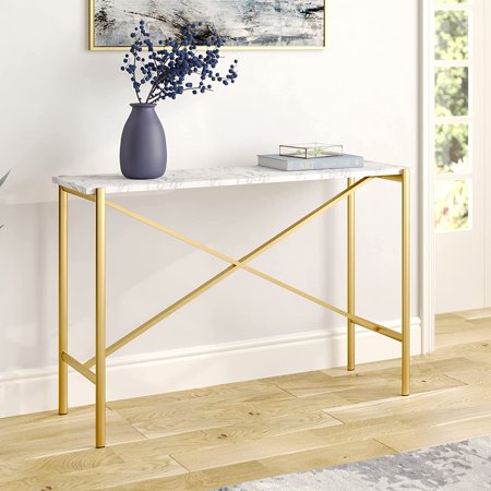Braxton 46'' Wide Rectangular Console Table with Faux Marble Top in ...