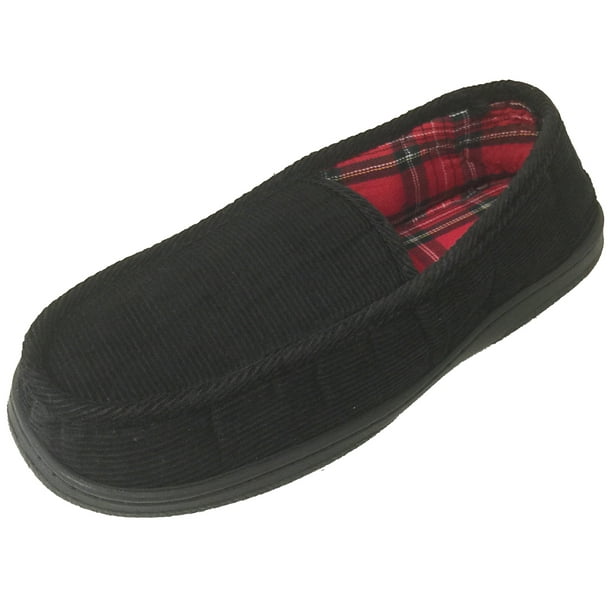 BPSP Men's Close Back Slipper Black Corduroy Flannel Lining House