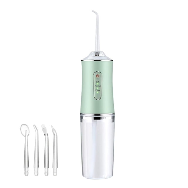 Irrigador dental eléctrico con 4 boquillas, portátil, para el hogar, herramienta de limpieza dental, color verde