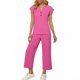 thumbnail image 1 of Top y falda Conjunto de las mujeres de la moda de color sólido suelto de manga corta con cuello en V con pantalones cortados de pierna ancha Set de bolsillo Pantalones y Top Set para las mujeres, 1 of 6