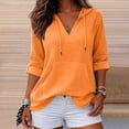 thumbnail image 4 of BUIGTTKLOP Women's Beach Cover up Hoodies Sweatshirt Long Sleeve V Neck Hooded Shirt Top with Pockets, 4 of 8