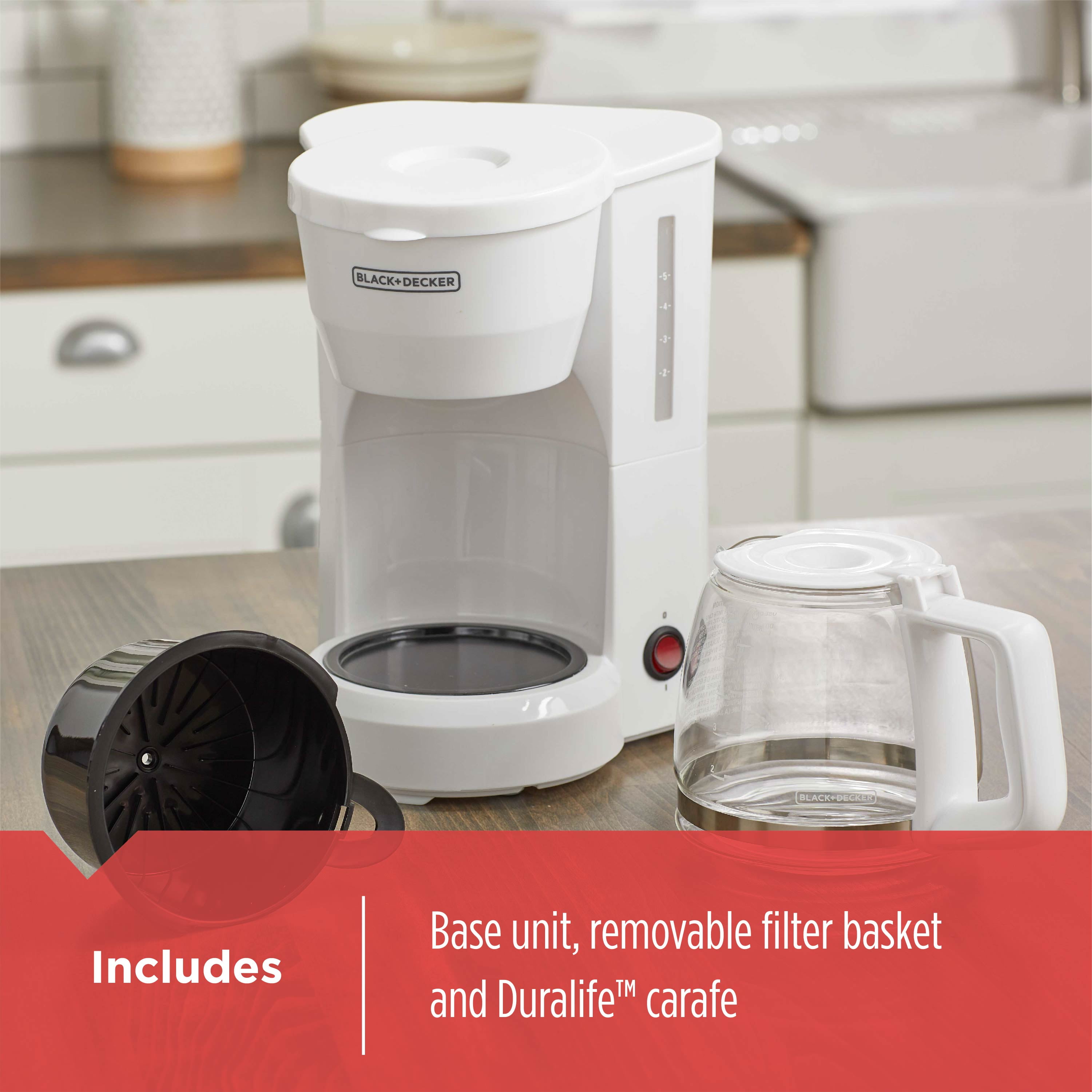 White DCM600W BLACK+DECKER 5-Cup Coffeemaker with Glass Carafe