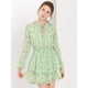 thumbnail image 3 of Mini Vestido De Gasa Con Capas De Cuello Con Lazo En La Cintura Con Estampado Floral Para Mujer Verde M, 3 of 6