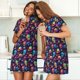 thumbnail image 4 of Easygdp mushroom Skull star Camisón de manga corta para mujer, informal, estampado, 4 of 6