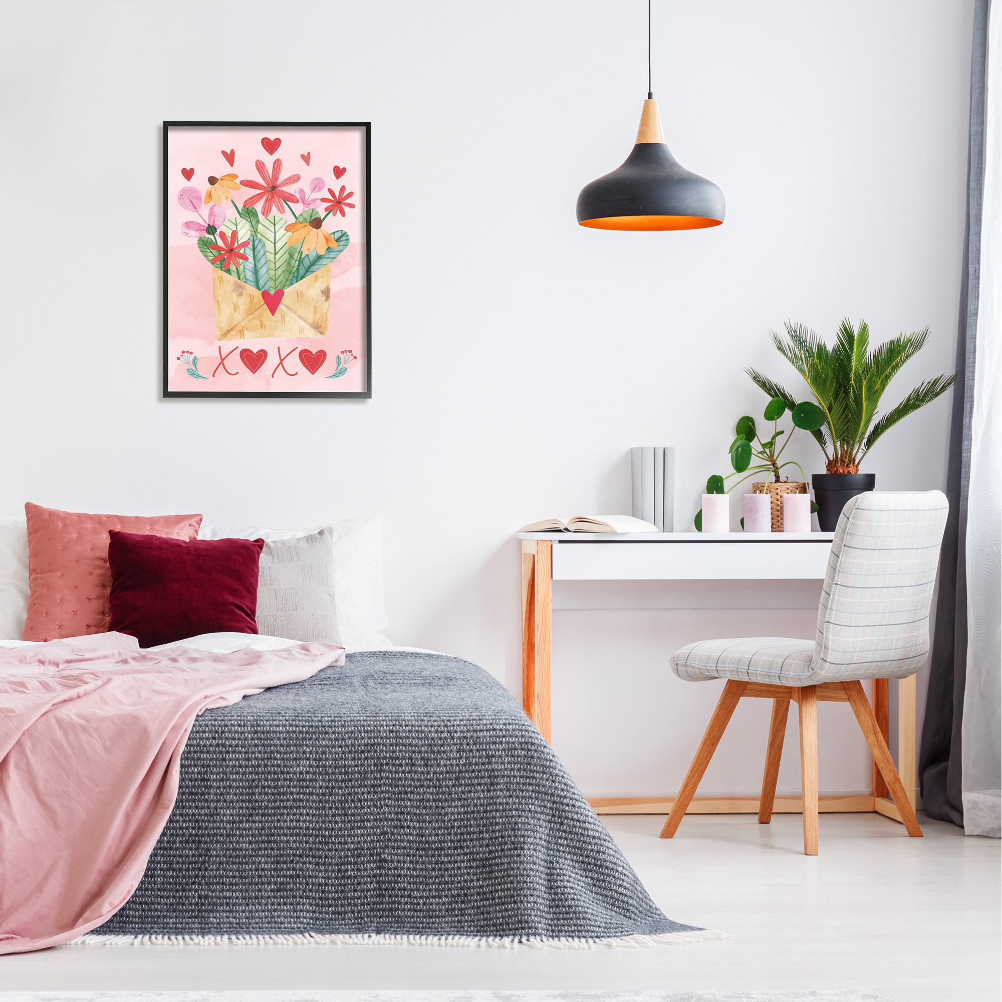 Stupell Xoxo Love Letter Floral Blooms Holiday Painting Black Framed Art Print Wall Art