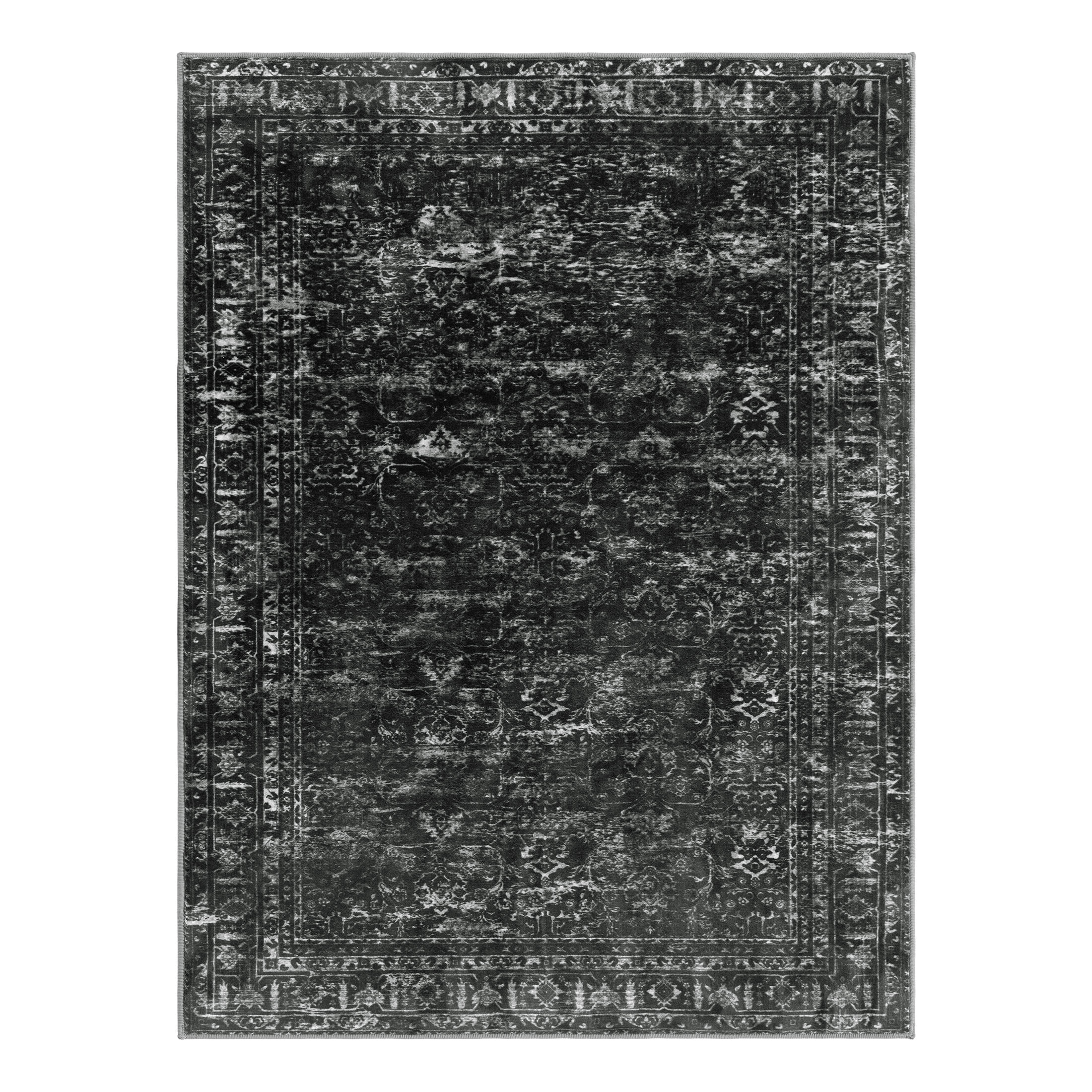 SORONO KATE 9'x12' Floral Area Rugs for Living Room, Machine Washable Oriental Vintage Distressed Non Slip Soft Indoor Area Carpet, Black