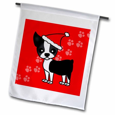 3dRose Cute Boston Terrier Red with Santa Hat - Garden Flag, 12 by 18-inch