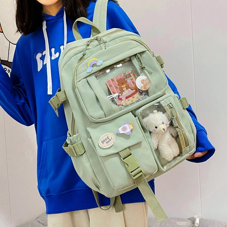 Classic Diamond School Backpack for Girls Backpack Cute Bookbag Kawaii School Bag Anime College Backpack for Teen Girls (Pink)