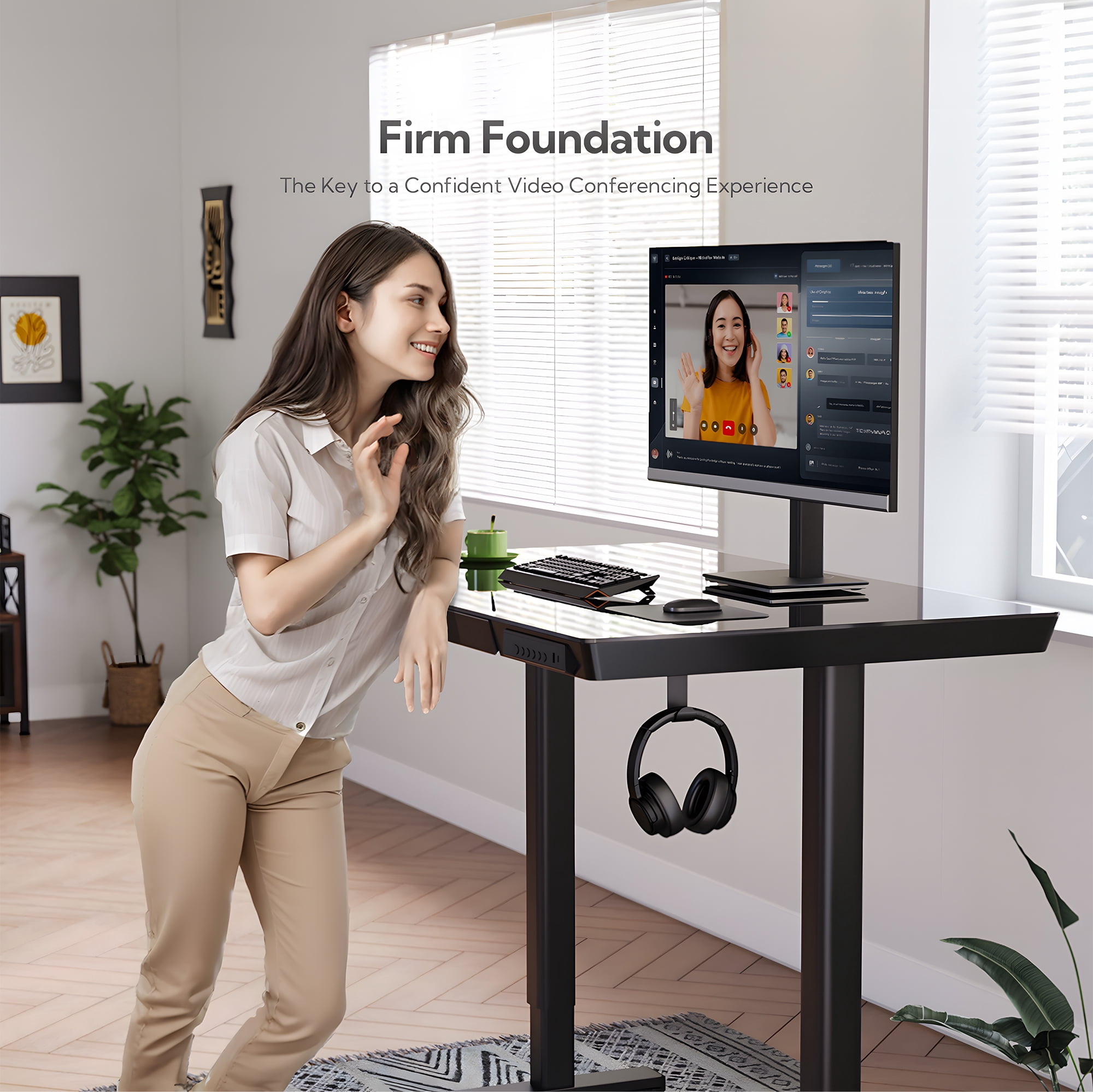 INNOVAR 48" Glass Top Standing Desk with 1 Drawer,Home Office Electric Sit to Stand up Tempered Glass Desk, Adjustable Height Rising Black Computer Work Desk with Power Outlet and USB Ports