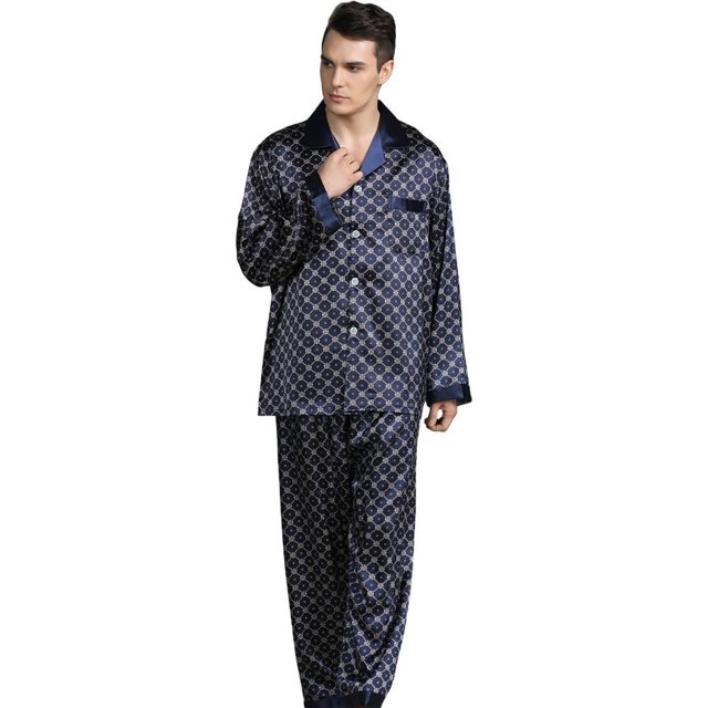 AMERTEER Men‘s Silk Pajamas Set Casual Print Home Service Two-Piece Set