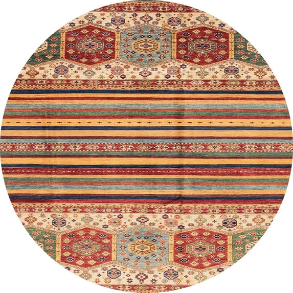 Ahgly Company Machine Washable Indoor Round Abstract Chestnut Red Area Rugs, 7' Round
