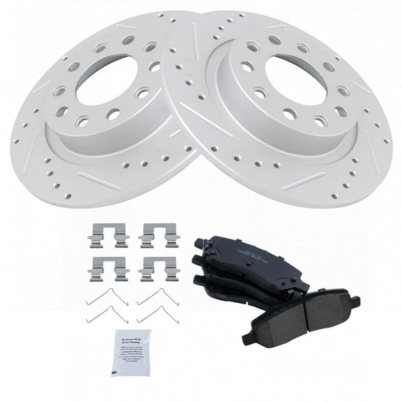 TRQ Rear Performance Brake Pad & Rotor Kit Brake Pads Brake Rotors Set Ceramic Premium G-Coated Fits Select 2013-2016 Dodge Dart