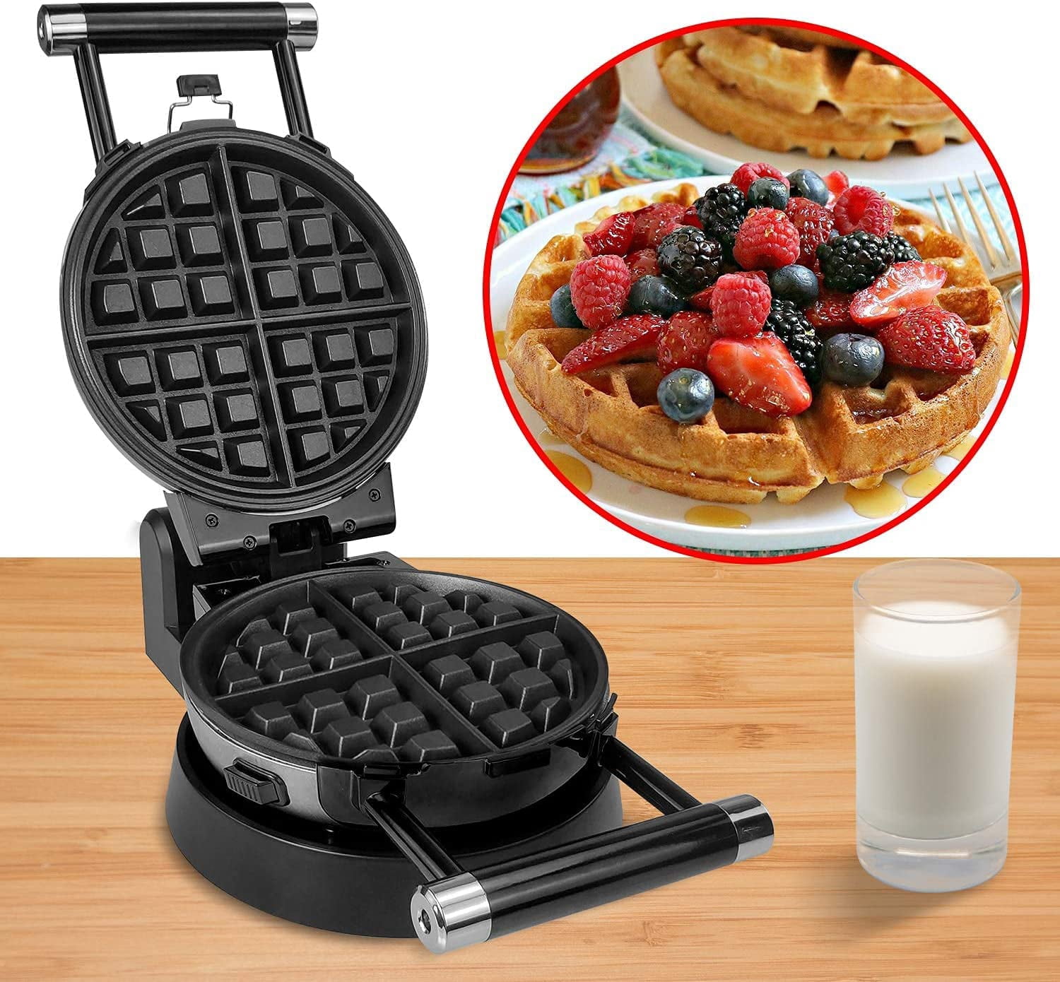 3-in-1 Waffle Maker with 360 Rotating Design and Nonstick Plates for Belgian Waffles, Omelets, and Donuts