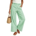 thumbnail image 4 of Womens Striped High Waisted Wide Leg Pants Flowy Elastic Waist Pull On Trousers Casual Vacation Boho Beach Pants with Pockets Green, 4 of 7