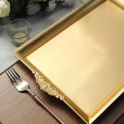 Efavormart 2 PCS - Gold 14 x 10 Rectangle Decorative Plastic Serving Trays With Embossed Rims For Wedding Birthday Party