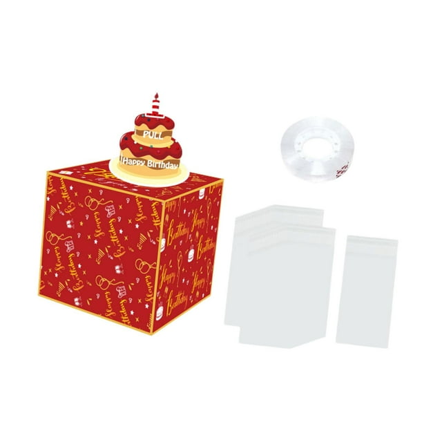 segolike Birthday Money Box for Gift, Gift Pull Out Box, DIY Set Birthday Pull Money Box, Red