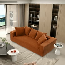 Aukfa 89" Upholstered Sleeper Sofa Couch, Corduroy Living Room Sofa,5 Pillows, Assemble-Free,Orange