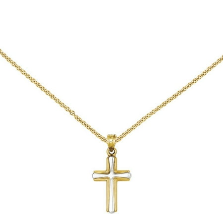 14kt Yellow Gold with Rhodium Cross Pendant