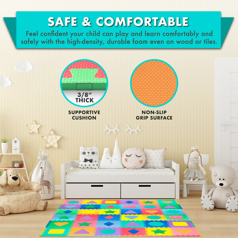 KC Cubs Soft & Safe Non-Toxic Children’s Interlocking Multicolor Exercise Puzzle Eva Play Foam Mat for Kids’ Floor & Nursery Room, 16 tiles, 4