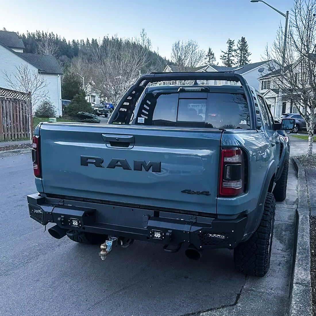 Vijay Compatible with 2019-2020-2021-2022-2023-2024 Dodge RAM 1500 Front and Rear Bumper Textured Black Steel with Lights and D-rings (NOT for Classic)