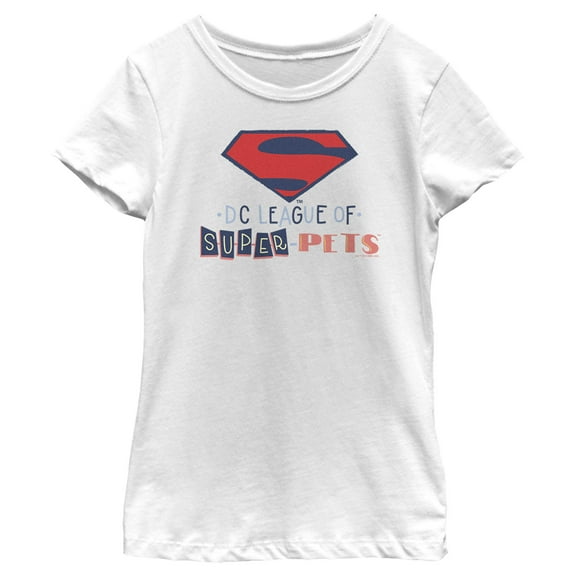 Girl's DC League of Super-Pets Superman Logo Cutouts Graphic Tee White Medium