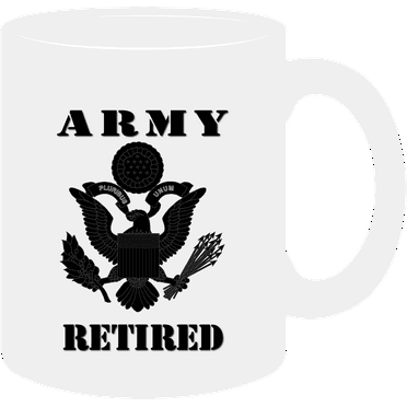 White, 11 Oz,  Coffee Mug - Army - Army Eagle Retired Blk w Txt