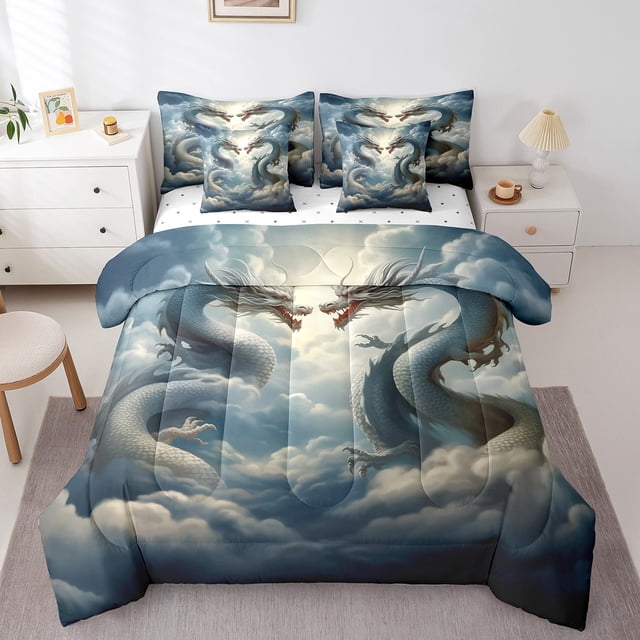 YST 7-Piece Magical Dragon Bedding Set, Animal Wildlife Theme, Comforter Set, Queen