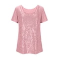 thumbnail image 4 of Ruyang Girls Short Sleeve Shirts Ribbed Knit Scoop Neck Sparkly T-Shirts for Tween Girl Summer Trendy Sequin Tee Tops Summer Clothes, 4 of 6