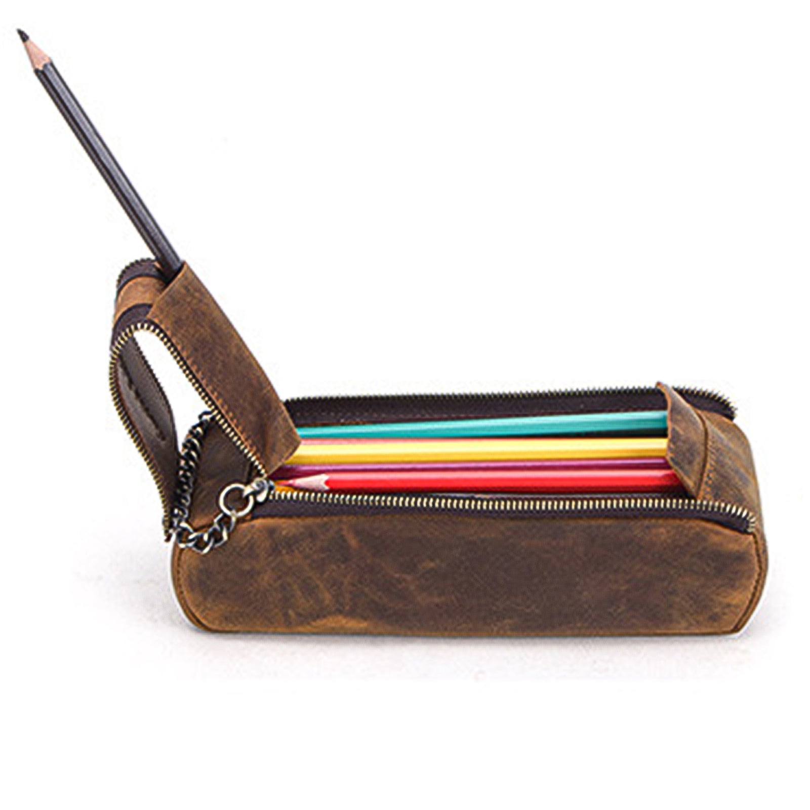 Leather Pen Pencil Case, Zip Pouch, Zippered Pen Case for Work & Office Stationery Storage Box