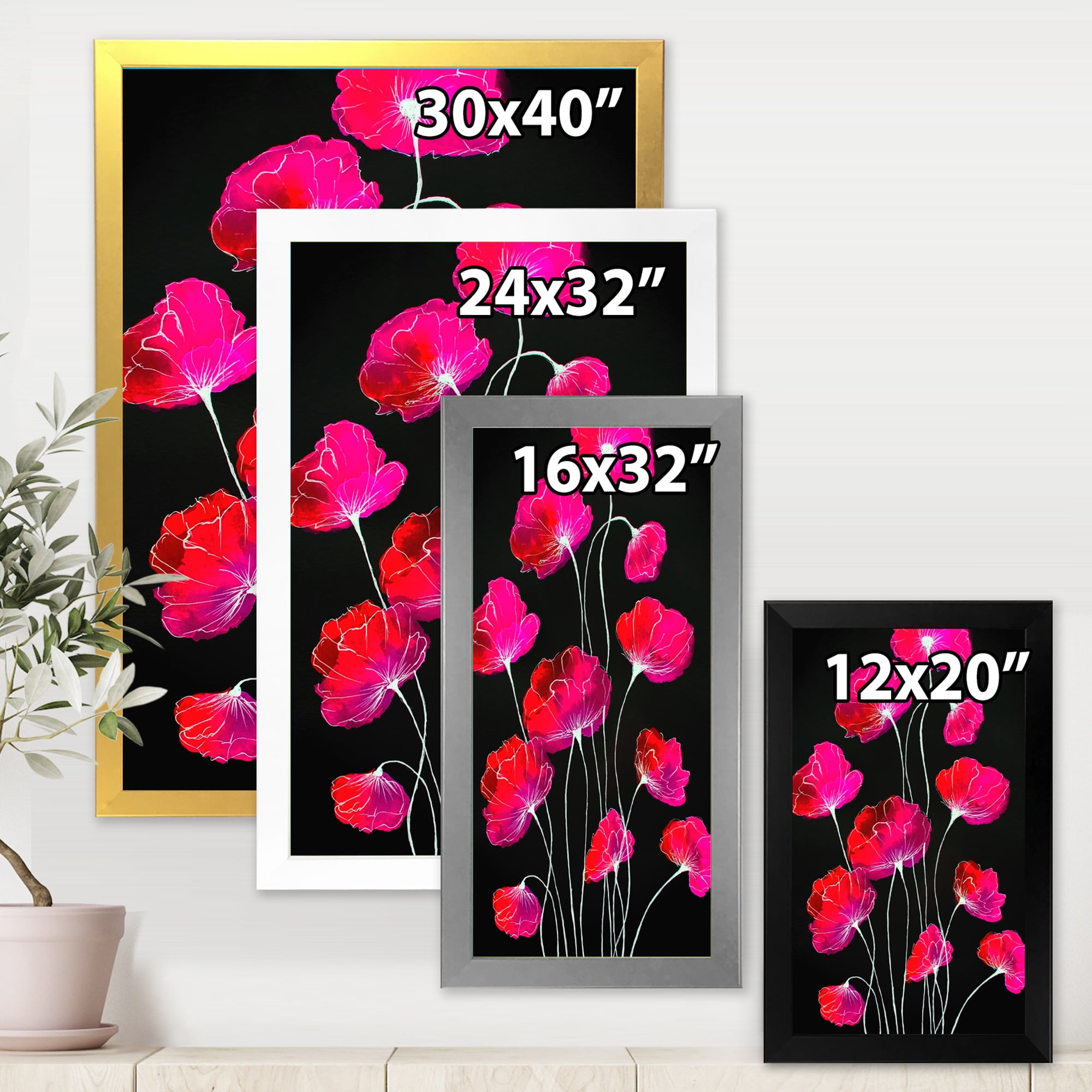 Designart 'Abstract Red Flower Detail On Black Background III' Traditional Framed Art Print