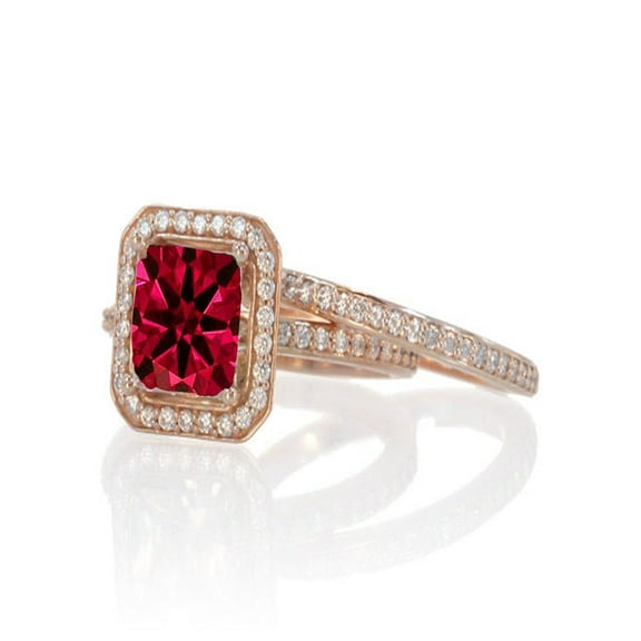 2 Carat Beautiful Ruby and diamond Halo Wedding Ring Set on 10k White Gold